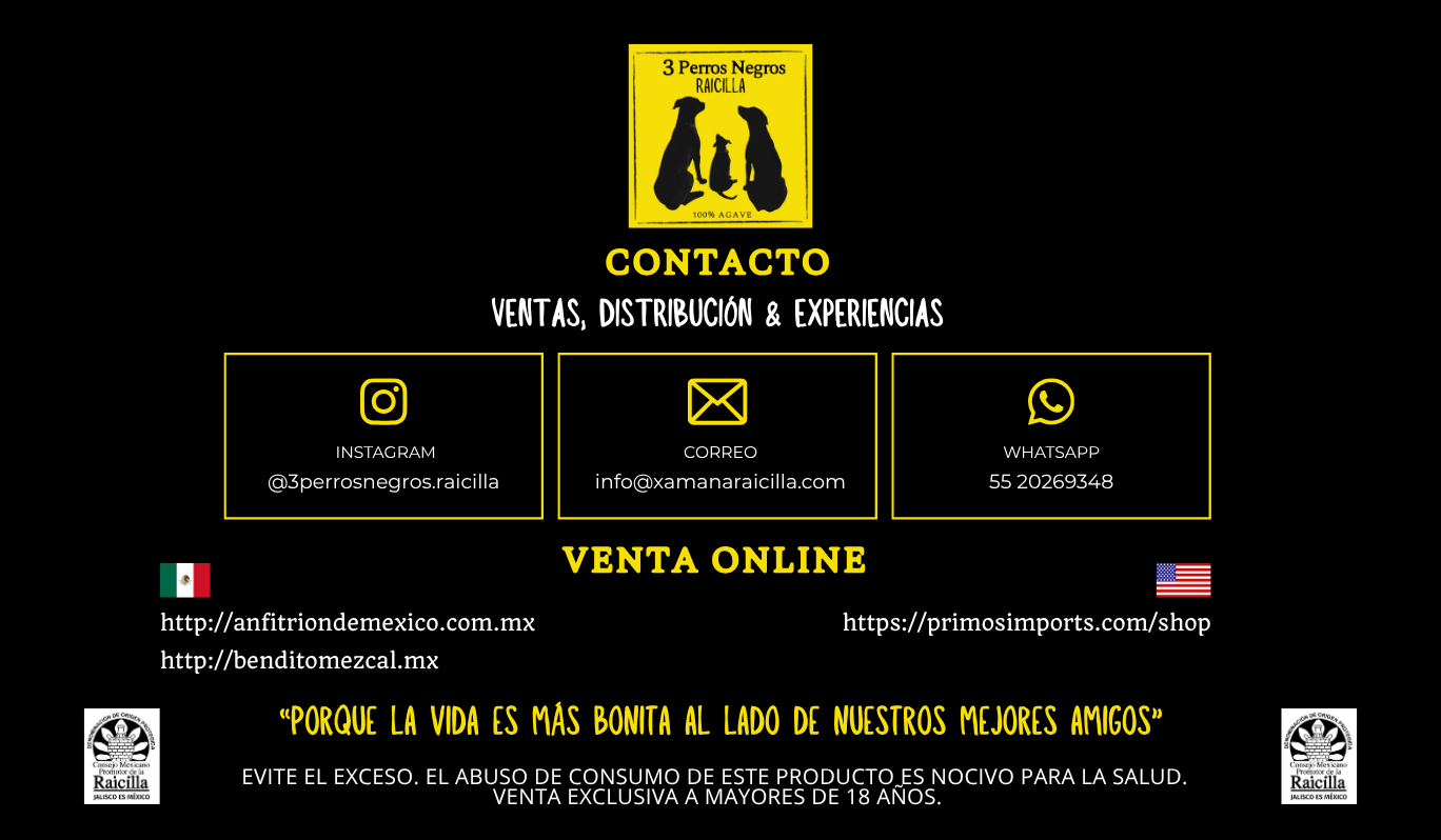 Contacto de 3 Perros Negros Raicilla: ventas, distribución y puntos de venta en línea